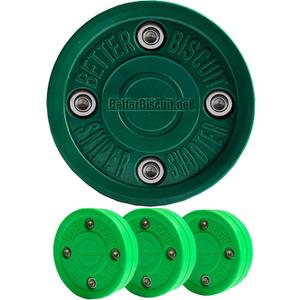 Better Biscuit Hockey Pucks 4 Pack - 3 Passer & 1 Shooter, Green/Dark Green