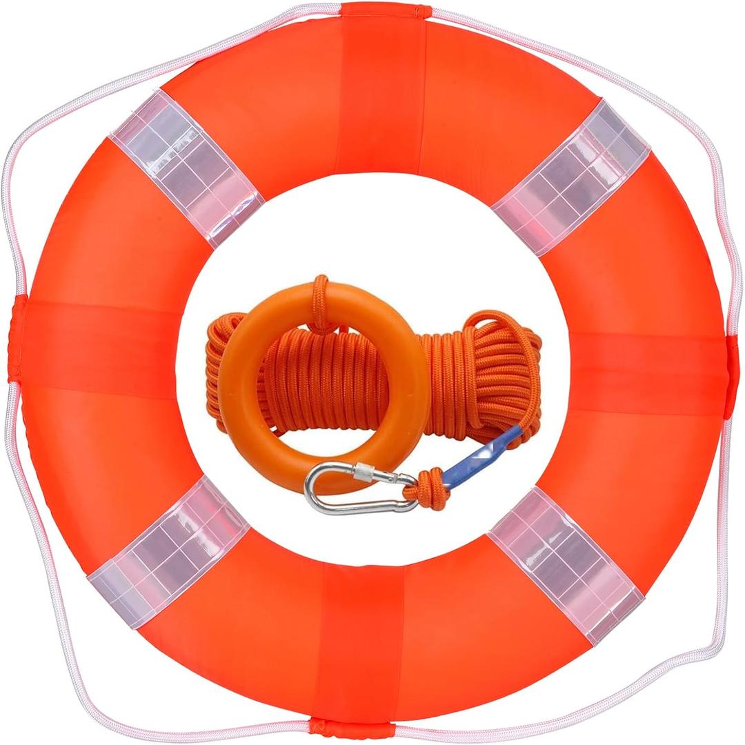 20 Inch Pool Safety Life Preserver Throw Ring Buoy- Swim Foam Rings for Swimming Pool Wall Decoration with 98.4FT Water Floating, Lifesaving  Orange w/Rope 98.4FT, 
