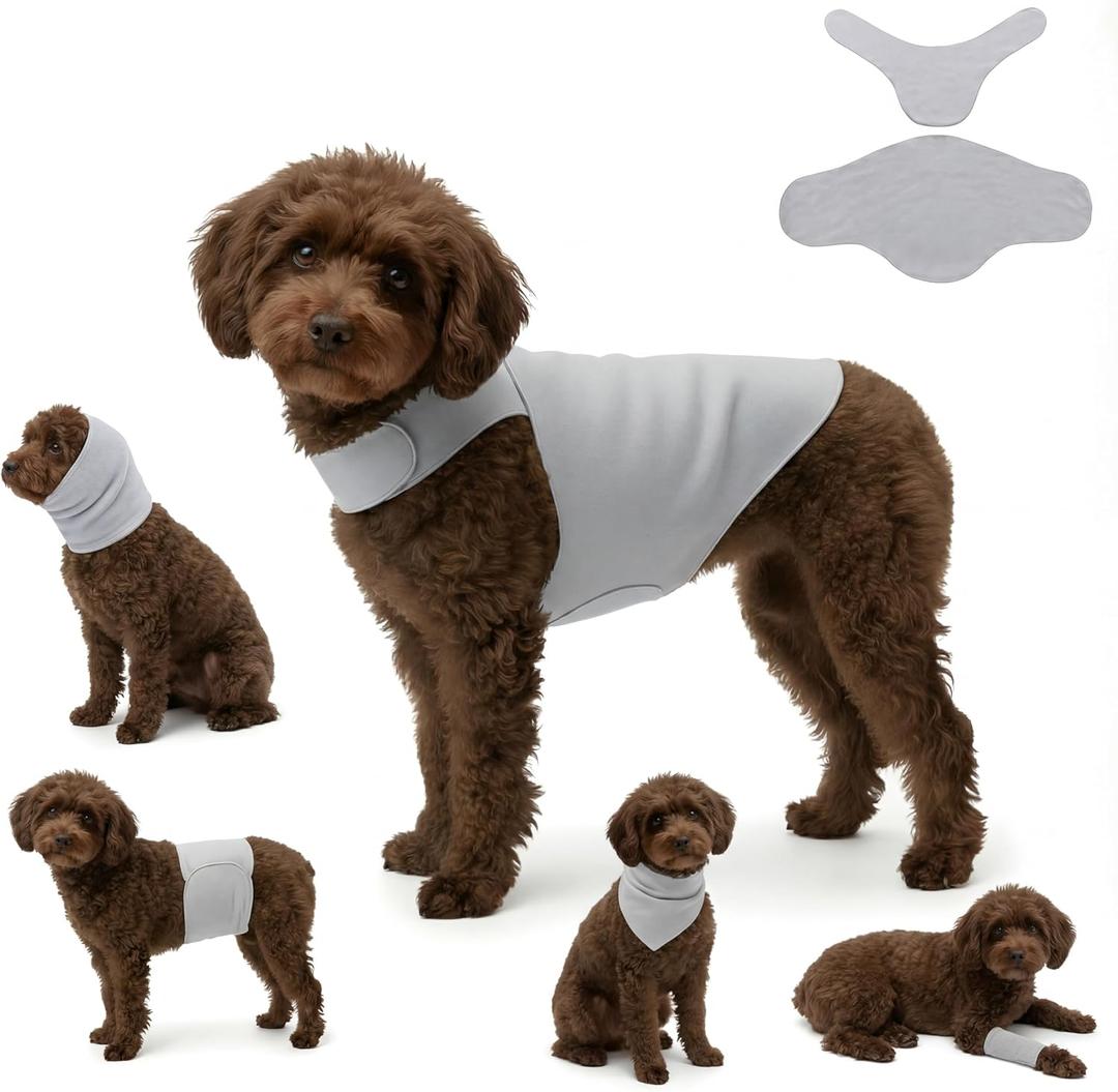 DAJIDALI Dog & Cat Anxiety Vest & Spay Recovery Suit  Silent Adjustable Calming Wrap for Surgery & Thunderstorms  2-Piece Cone Alternative (Gray)