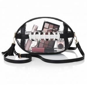 Clear Football Purse for Women – Clear Stadium Approved Purses for Game Day – 9.85"×6.7"×5.9" Small Purses for Women, Football Shaped Stadium Bag for Cosmetic – Makeup Bag & Football Accessories