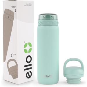 Ello Cooper 22oz Stainless Steel Water Bottle with 2 Lids Chug and Straw | Leak Proof Double Walled and Vacuum Insulated | Fits Car Cupholder | Built in Carry Loop | Dishwasher Safe | Yucca