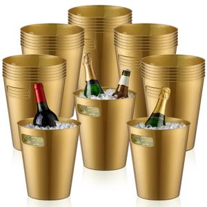 meekoo 32 Pack Gold Ice Buckets for Parties, 3l Plastic Beverage Bucket with Handle, Large Drink Tub Cooler for Champagne, Wine, Beer, and Soda, Beverage Tubs for Wedding, Bar, Table Display