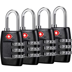 TSA Luggage Locks (4Pack) - 3 Digit Combination Padlocks - Approved Travel Lock for Suitcases & Baggage (Black)
