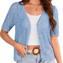 GRACE KARIN 2025 Women's Short Sleeve V Neck Cardigans Sweaters Open Front Knit Crochet Button Bolero Shrugs Tops (XX-Large, Light Blue)