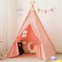 Teepee Tent for Kids-Portable Children Play Tent Indoor Outdoor (Pink) (Pink Without Mat)
