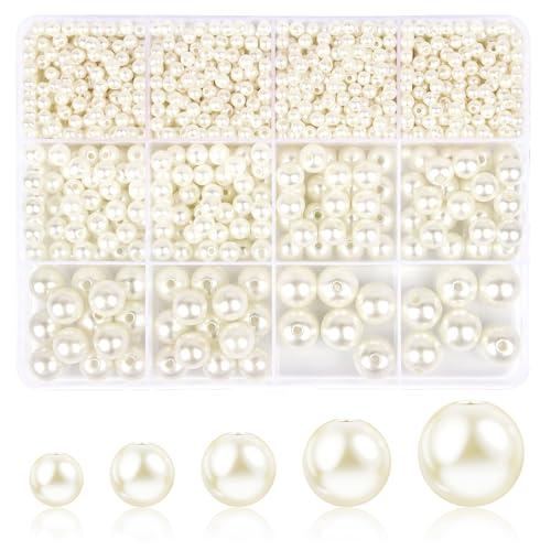 1228pcs Pearl Beads for Jewelry Making Pearl Beads for Bracelets Pearl Beads for Crafts Pearl Beads for Bracelet Making Kit Pearl Beads with Holes for Jewelry Making, Imitation Pearls for Fillers