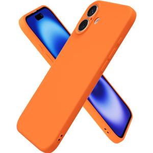 oakxco for iPhone 17 Case Silicone, Ultra Slim Thin Phone Case for Women Girls, Plain Solid Color Minimalist Aesthetic Cute Girly Design, Soft Rubber Gel TPU with Camera Cover Protection, Neon Orange
