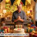 2 x 50th Brithday Decorations for Men Women - Funny Gold Glitter 50th Birthday Banner Sign, 50 Balloon Number & Triangle Banner Set - 50th Birthday Gifts for Her Him Party Favors Supplies