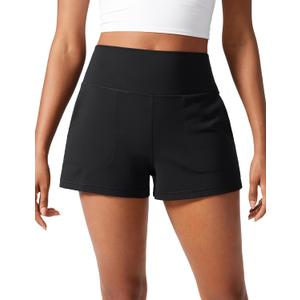 CRZ YOGA Butterlift Linerless Shorts for Women 3" - High Waisted Comfy Yoga Casual Lounge Workout with Pockets (Black,Medium)