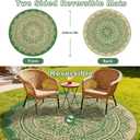 Outdoor Rugs for Patio Waterproof 8Ft Round, Outside Reversible Mats, Portable Plastic Straw Rug, Lightweight RV Camping Mat Floor Carpets for Deck Porch Picnic Beach Garden, Green/Camel