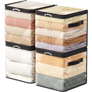 Lifewit 4 Pack Clear Clothes Storage Bags, 11 Inch Clear Cube Storage Bins, 18L Vinyl Foldable Moving Bags with Zipper, Storage Container for Sweater Sheets Yarns
