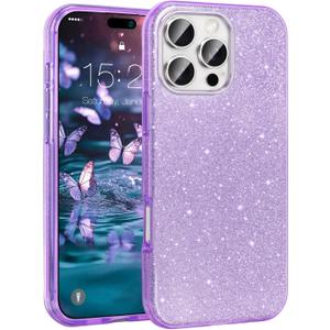 MATEPROX Compatible with iPhone 16 Pro Case[2024], Glitter Bling 3-Layer Shockproof Anti-Scratch Cover 6.3'' for Girls Women,Trendy Sparkle Protective Cases for iPhone 16Pro-Purple (iPhone 16 Pro 6.3'')