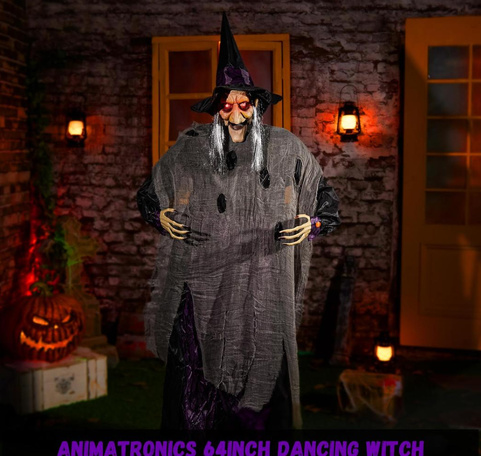 ELAMAS Animatronics 64 inch Dancing Witch Halloween Decorations - Sound Activated with Creepy Sound, Spooky Move, Light Up Eyes, Haunted House Scary Decor Horror Prop for Indoor, Outdoor, Yard Lawn