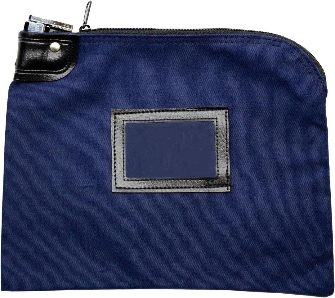Locking Canvas Cash Bag with Keys  9" x 12" Bank Deposit Bag with Pop-Up Lock and ID Cardholder for Secure Money Storage Safe, Made in USA (Navy Blue)