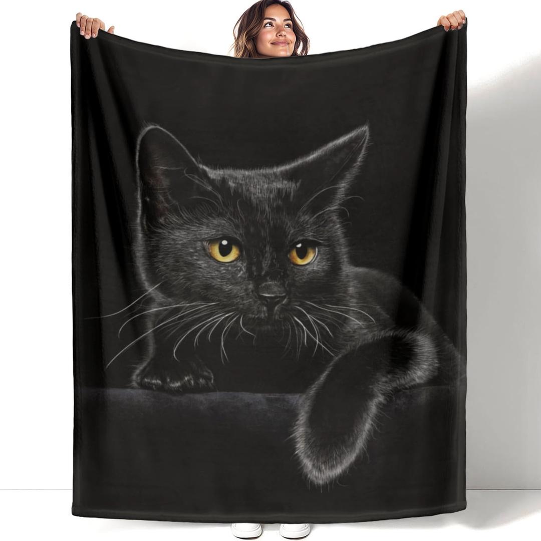 HommomH Black Cat Blanket for Women Girls, Cat Lover Gifts, Soft Fleece Throw Blankets for Sofa Couch Bed, Cozy Home Decor for Bedroom Living Room, 60" x 80"