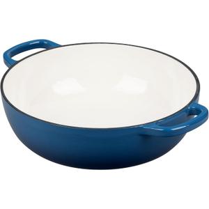 Enameled Cast Iron Dutch Oven Shallow Casserole Braiser with Dual Handle, 3.8 QT, Lake Blue