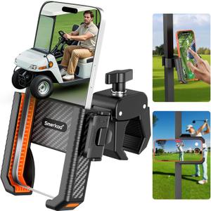 Golf Cart Phone Holder Mount - 3s Phone Clip Install, 1s Lock & ReleasePhone Caddy for iPhone Galaxy & More Fits Yamaha Club Car EZGO Icon, Golf Cart Accessories Essentials Gift for Men Women (Black & Orange)