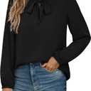 CZYINXIAN Womens Dressy Chiffon Blouse Business Work Casual Tie Neck Shirt Tops (Black, XL)