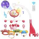 Mini Tudou Baby Crib Mobile with Music and Lights,360Rotation Remote Control Musical Mobile for Crib with 400 Lullabies,Projection Night Light and Chewable Rattle Toy,Crib Mobile for Girls and Boys (Red)