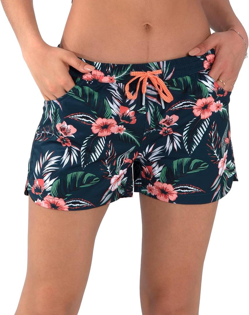 Actleis Womens Swim Shorts UPF50+ Board Shorts Quick Dry Beach Shorts Drawstring Sports Summer Bottom (Large, Cattleya)