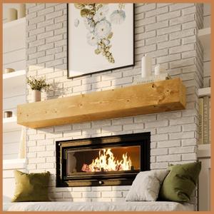 Avana Fireplace Mantel - Wall-Mounted Mantles for Over Fireplace - Farmhouse Fireplace Mantle Shelves - Handcrafted Wood Fireplace Mantels - Floating Mantel 72 Inches X 8 X 5 - Rustic Natural | Mantles, Over Fireplace, Handcrafted, Fireplace Mantels