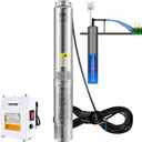 VEVOR Deep Well Submersible Pump, 3HP 230V/60Hz, 37GPM 640 ft Head, with 33 ft Cord & External Control Box, 4 inch Stainless Steel Water Pumps for Industrial, Irrigation and Home Use, IP68 Waterproof