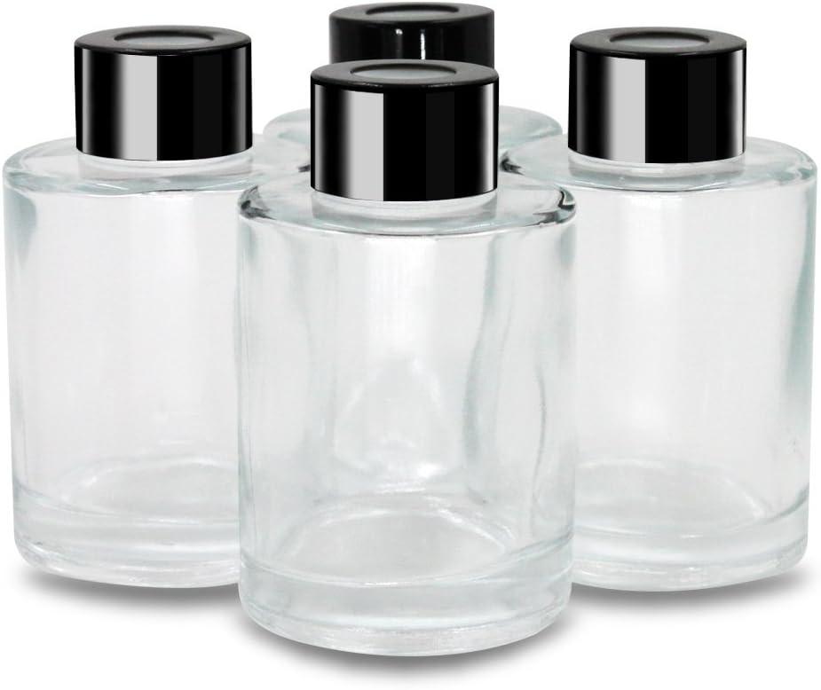 Reed Diffuser Bottles with Black Caps Refillable Glass Diffuser Bottles Set of 4-3.15" High, 70ml 2.4 fl oz. Small Round Shape, Fragrance Accessories