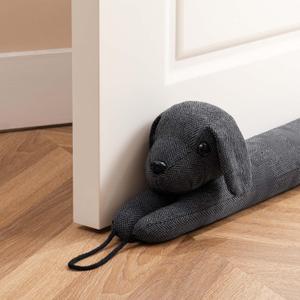 habibee 38'' Door Draft Stopper for Bottom of Door, Avoid Noise or Cold Air, Cute Grey Dog Draft Blocker for Window, Decorative Soundproof with Hanging Loops for Sweet Home, Heavy Duty 2.2 Pounds