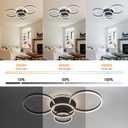 4-Rings Modern LED Chandelier with Remote Semi-Flush Mount Ceiling Light Dimmable 39’’ Black Ceiling Lamp with Remote for Living Room Dining Room (3000K-6500K), D39inch