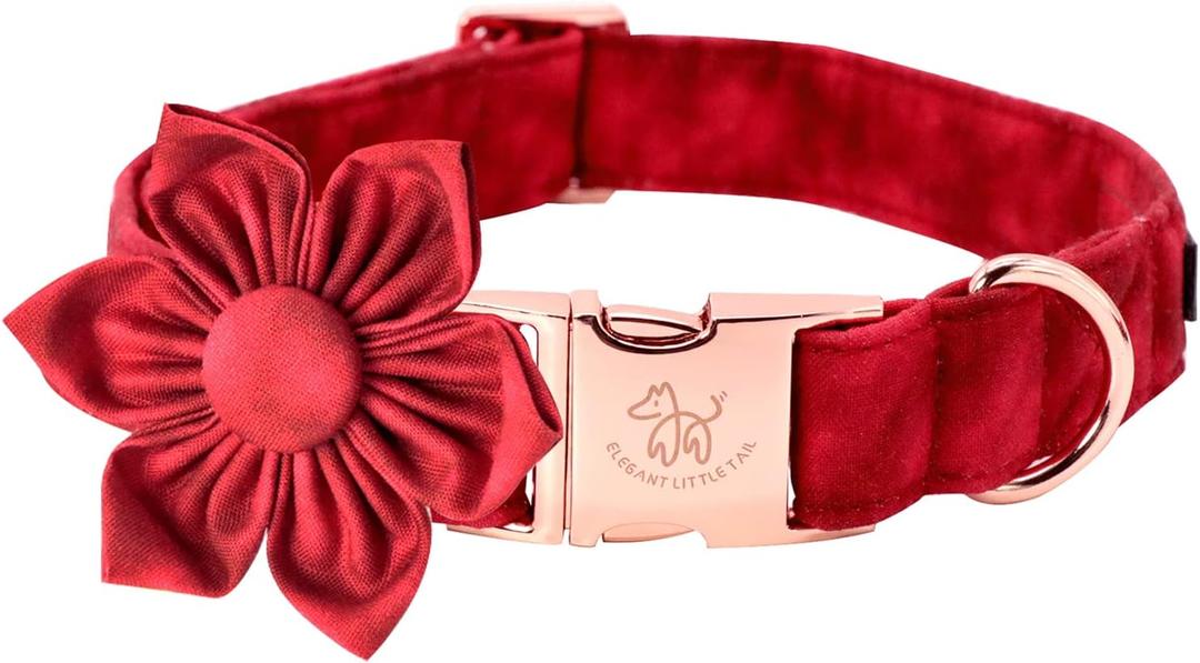 Elegant little tail Christmas Dog Collar, Female or Male Dog Collar Flower, Pet Collar Adjustable Dog Collars with Flower for Small Medium Large Dogs (Medium, Christmas Red, Pack of 1)