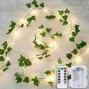 JMEXSUSS 33Ft Vines with Lights Battery Operated, 100 LED Ivy Vines with Fairy Lights Leaf with Remote for Bedroom Wall Classroom Dorm Wedding Birthday Party Decor(Warm White)