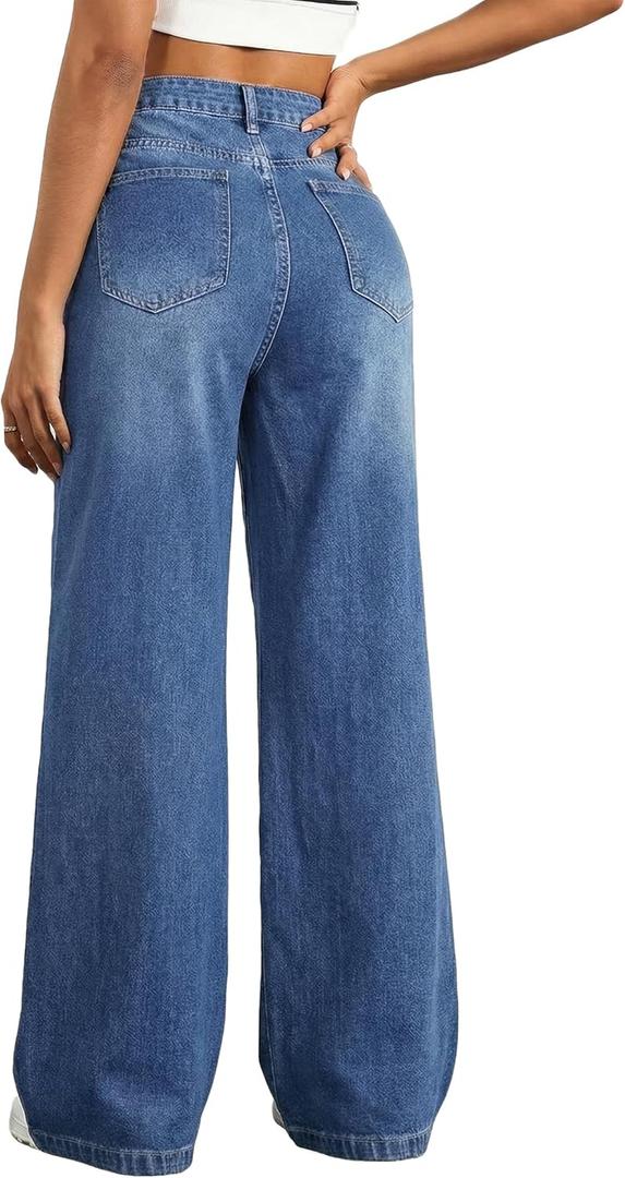 EMMIOL Women's Wide Leg Baggy Jeans Mid Rise Butt Lifting Stretchy Denim Pants 2026 BBL Boyfriend Back Patchwork Jeans (Medium)