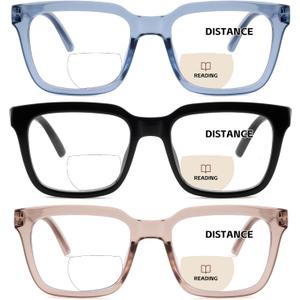 3 Pack Bifocal Reading Glasses for Women Men Oversized Clear Top Bi-focal Readers Far/Near Dual-use Computer Eyewear