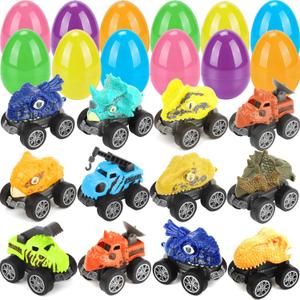 24PCS Easter Egg Fillers Dinosaur Pull Back Cars, Easter Basket Stuffers for Kids, Mini Toy Cars for Egg Hunt, Party Favors, Classroom Prizes for Boys Girls