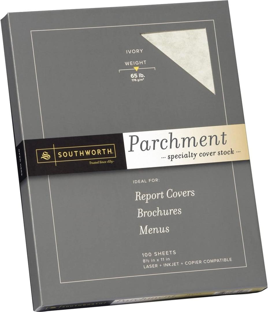 Southworth Company, Agawam, MA Z980CK Fine Parchment Paper,65lb,100 SH/BX,Acid-Free/Lignin,Ivory