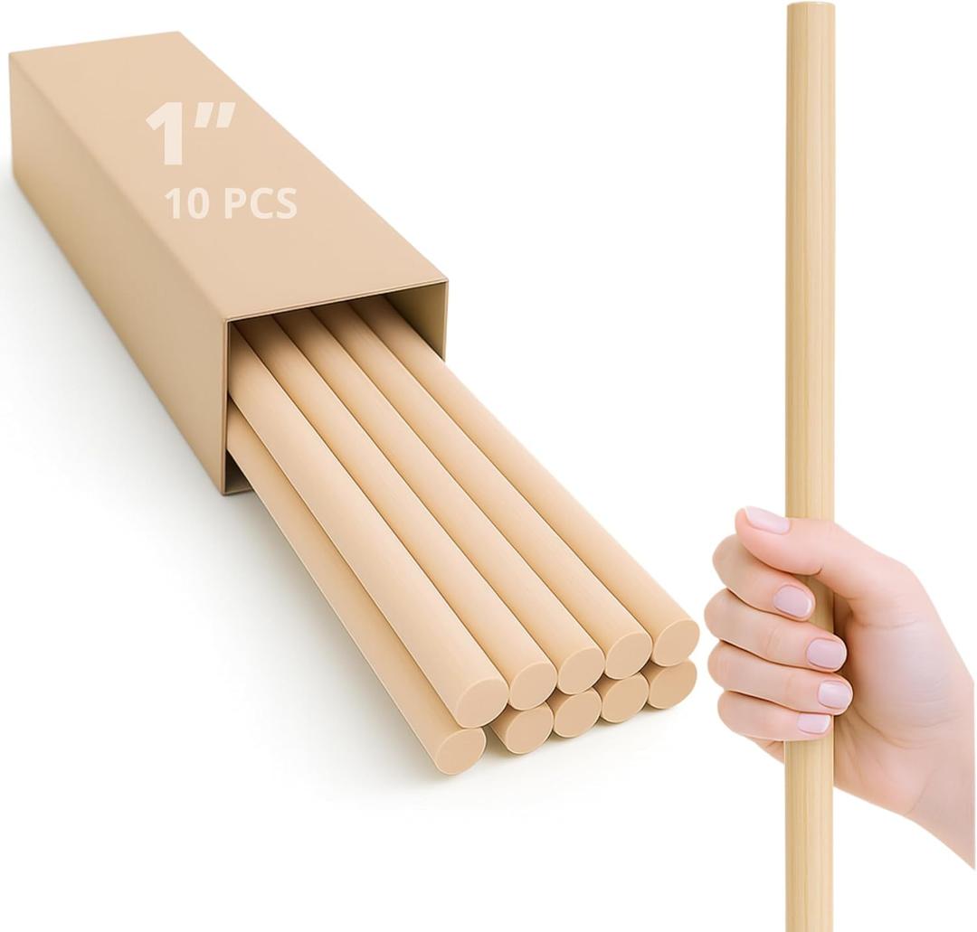 10PCS Craft Birch Wood Dowel Rods – 24 Inch Long 1 Inch Thick Natural Wooden Sticks for Crafts DIY Projects Food Use Smooth Round Wood Sticks for Crafts & Display Use