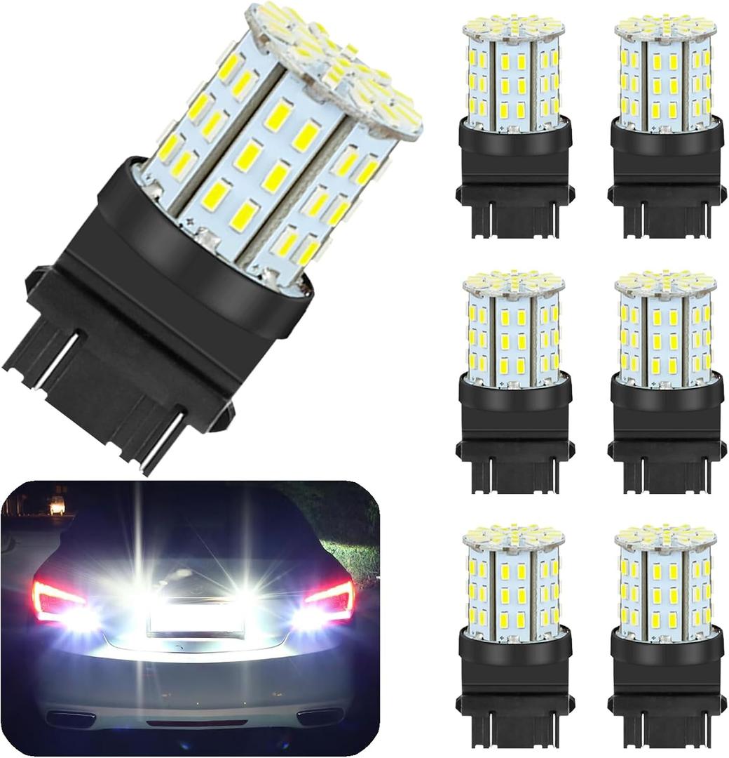 QYKAVM 6-Pack 3157 LED Bulbs - Super Bright Backup Reverse Lights, 6000K Xenon White, 12V Compatible with 3156/3056/4157/3057/3047 for Car Tail Brake Turn Signal Lights