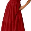 PRETTYGARDEN Women's Summer Floral Boho Maxi Dress Short Sleeve Wrap V Neck Ruffle Long Flowy Beach Wedding Guest Dresses (Large, Solid Wine Red)