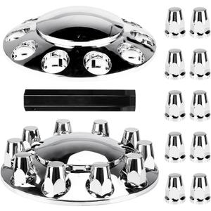 Youxmoto Front Axle Wheel Cover Standart Hubcap 33mm for Semi Truck, Chrome Plated ABS Plastic, Universal Fit, 2 Pack, Dome Front Wheel Cover--2PCS