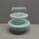 3 Peice Set Of Clear Glass Bowls With Blue Lids Clear Salad Bowls with BAP-Free Lids for Kitchen, Oven Microwave Dishwasher Safe