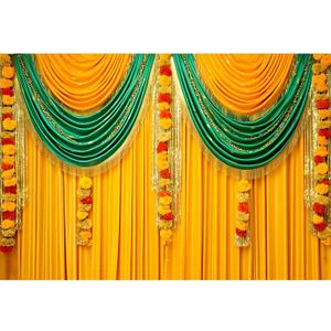 CSFOTO 7x5ft Indian Ceremony Backdrop for Photography Puja Ganpati Backdrop Indian Wedding Bridal Shower Party Marigold Wreath Photo Prop Happy Holi Diwali Pooja Party Decor, Clear