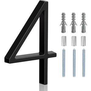 5" Floating Stainless Steel Address House Number, Modern Metal Anti-Rust House Numbers with Nail Kits for Door Garden Mailbox Decor Visibility Signage (4)