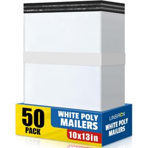 Poly Mailers 10x13 Inch 50 Pcs, Large Shipping Bags for Clothing, Waterproof Strong Adhensive Mailing Bags for Small Business, Tear-resistant Mailers Poly Bags Mailing Envelopes White