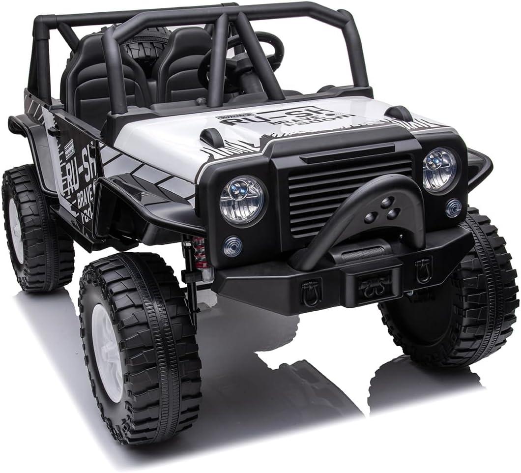 24V Ride on Car for Big Kids, 2 Seater Electric Vehicles Car Ride on Toy Truck for Toddlers w/Remote Control, 2x400W Motor, 4-Wheeler Suspension, 19" Extra Wide Seat, 3 Speeds, LED Lights - White