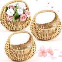 Taiyin 3 Pack Rattan Flower Girl Basket Half Moon Straw Wicker Basket with Handle 6.7" x 6.5" x 4.3" Ideal for Wedding Flower Girl, Picnic, Garden Storage and Home Decor (Nature)