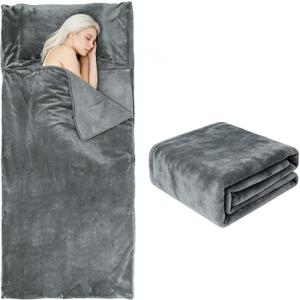 Tuphen Flannel Sleeping Bag Liner, XXL Fluffy Adult Sleeping Sack with Hidden Zipper for Warm or Cold Weather, Thick Travel Sheets for Hotel,Camping,Backpacking,Traveling & Dirty Proof,Gray,86 x 41