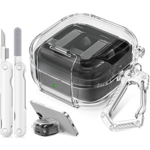 for Samsung Galaxy Buds 4 Pro Case/Galaxy Buds 4 Case Clear with Lock Clip and Phone Stand Function, Comes with a Clear Hook and a Cleaning Pen (Clears)