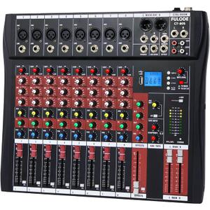FULUODE Audio Mixer 8 Channel, CT-80S Professional Sound System Mixer Board DJ Mixing Console with Reverb MP3 Player Bluetooth 48V Phantom Power Supply USB Recording for Studio Karaoke Live Music