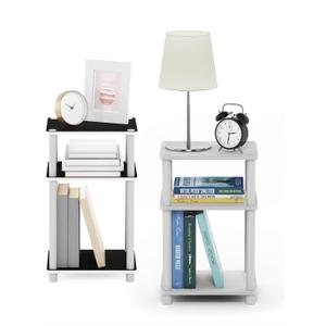 Furinno Just 3-Tier Turn-N-Tube End Table / Side Table / Night Stand / Bedside Table with Plastic Poles, 2-Pack, White/White