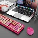 SkyGive Wireless Keyboard and Mouse Combo, Ergonomic Full Size Typewriter Retro Round Keycaps Keyboard, Compatible with Windows, PC, Perfer for Home and Office Keyboards Red